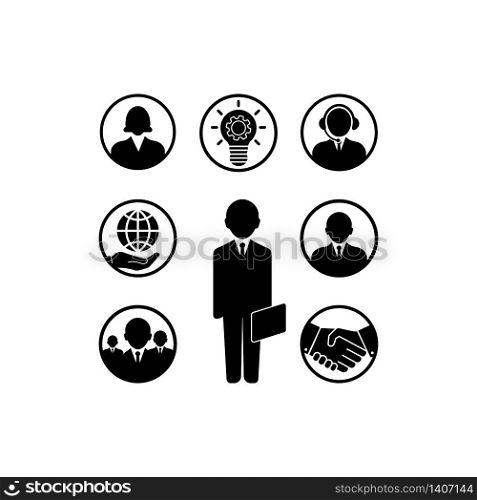 Business man icons set in black on isolated white background. EPS 10 vector. Business man icons set in black on isolated white background. EPS 10 vector.