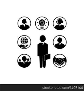 Business man icons set in black on isolated white background. EPS 10 vector. Business man icons set in black on isolated white background. EPS 10 vector.