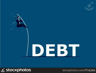 Business man jump over the debt word illustration design