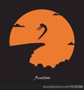 Business, Man jumping on cliff, Freedom or happiness concept. Silhouette of person, Vector illustration flat design