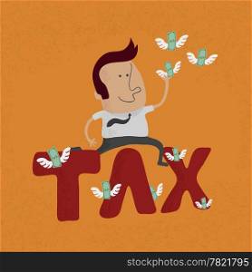 Business man jumping over the tax word , eps10 vector format