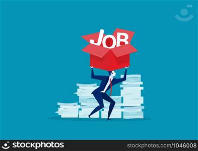 business man lift the box with big JOB word hard work concept vector