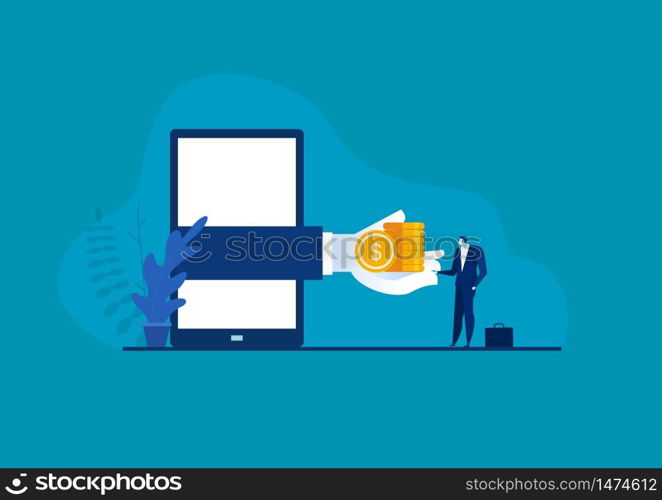 business man looking Online mobile bitcoin exchange vector illustrator