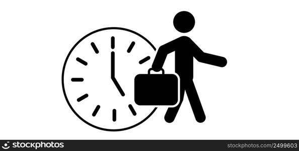 Business man or stickman fight against time. Stick figures man, businessman and clock icon. Time, deadline sign. Recruiter work time concept. Dead line, managing or management time. Job tome to work.