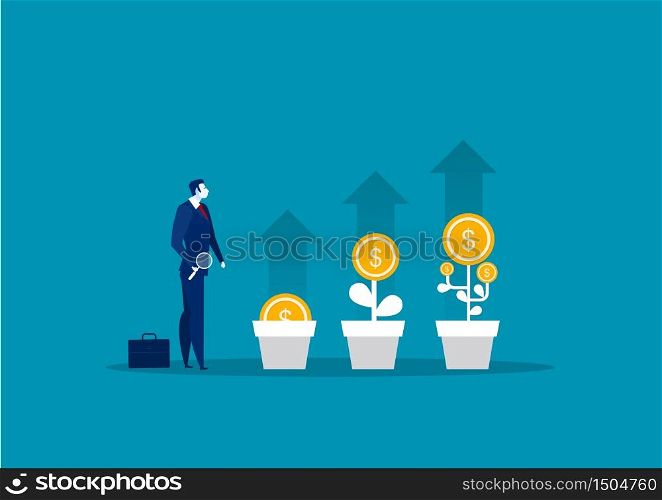 Business man plant a money tree or picking dollars from money tree. Business growth, Vector illustration