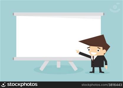 Business man pointing on white board