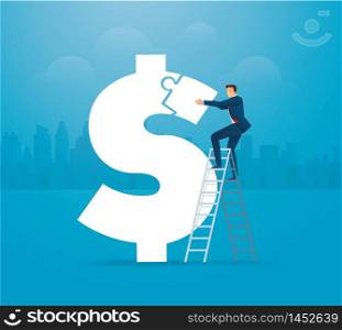 business man putting the puzzle Dollar icon together vector illustration EPS10
