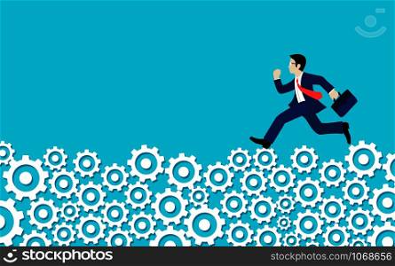 business man running on the gear. go to goal. business success. creative idea. leadership. illustration vector