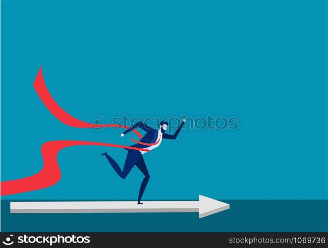 Business man Running To Finish Line, Leadership Illustration
