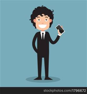 business man show his smart phone illustration, vector