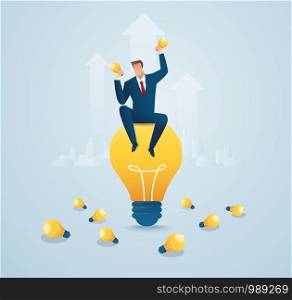 business man sitting on lightblub. creative concept. vector illustration EPS10