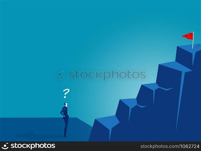 business man standing to look rea flag at top mountain goal concept vector illustrator.