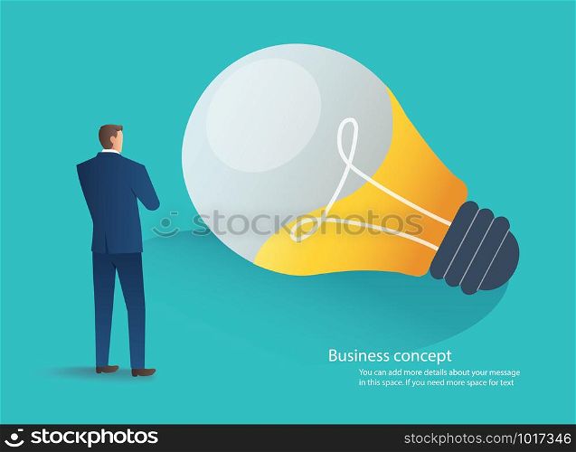 business man standing with light bulb idea concept vector illustration