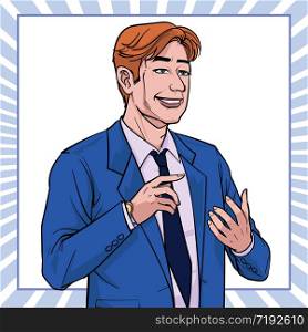 Business man Talk about meetings Listen carefully Illustration vector On pop art comics style Boards background