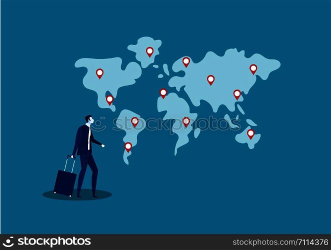 business man travel and search location for invest business abroad vector illustrator