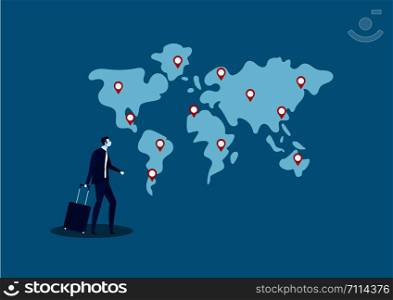 business man travel and search location for invest business abroad vector illustrator