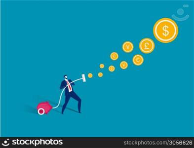 business man vacuuming money catch cash investment concept . Vector