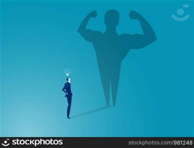 Business man with big shadow .Concept of success, quality of leadership.Vector illustration