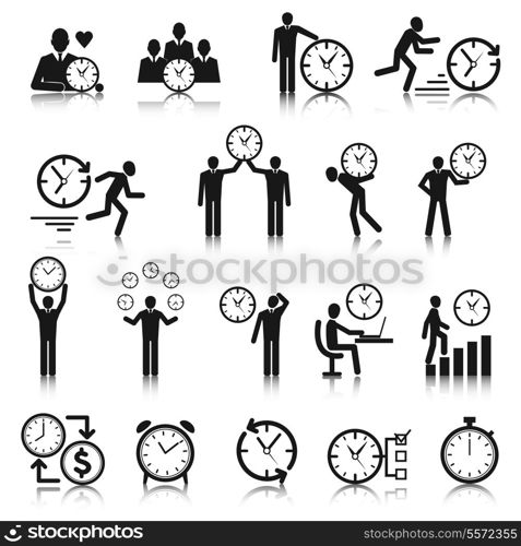 Business man with clock time management icons set vector illustration