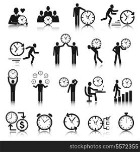 Business man with clock time management icons set vector illustration
