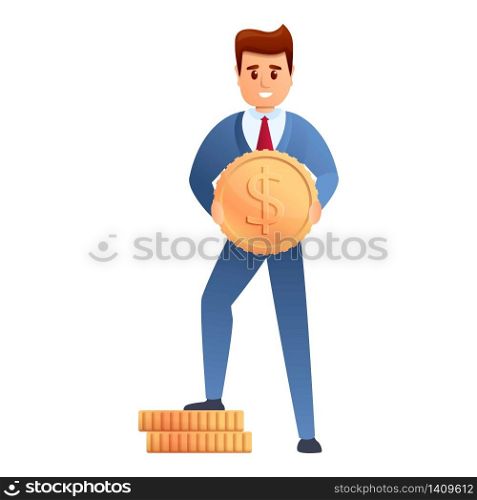 Business man with dollar cent icon. Cartoon of business man with dollar cent vector icon for web design isolated on white background. Business man with dollar cent icon, cartoon style