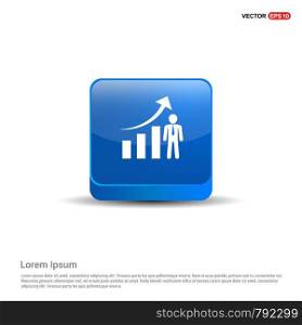 Business Man with Growing graph Icon - 3d Blue Button.