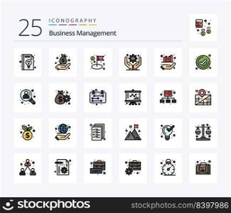 Business Management 25 Line Filled icon pack including graph. business. dollar. business operations. business administration