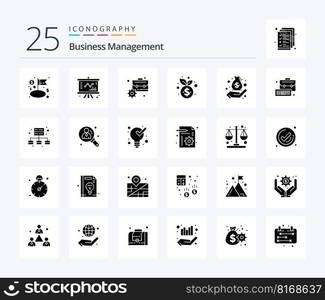 Business Management 25 Solid Glyph icon pack including finance. finance. briefcase. growth. business