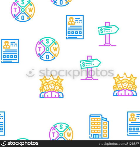 Business Management Business Vector Seamless Pattern Color Line Illustration. Business Management Business Icons Set Vector