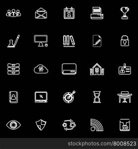 Business management line icons on black background, stock vector