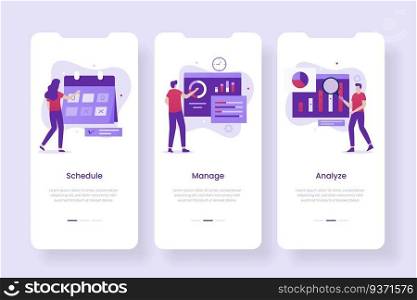 Business management mobile app screens. Illustrations for websites, landing pages, mobile applications, posters and banners