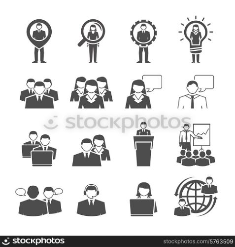 Business management team individuals gender composition for effective global cooperation black icons set abstract isolated vector illustration