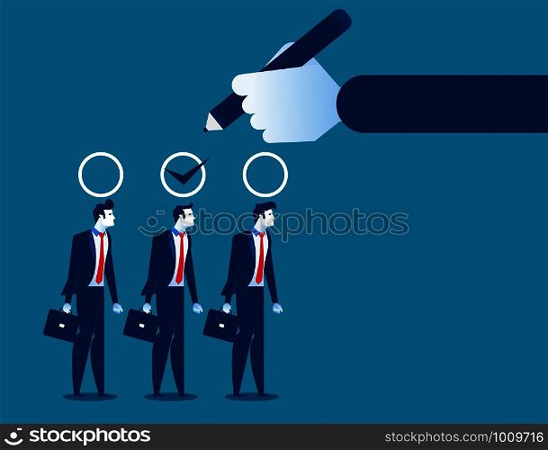 Business manager hand selection man appropriate candidate. Concept business best candidate vector illustration.