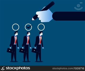 Business manager hand selection man appropriate candidate. Concept business best candidate vector illustration.