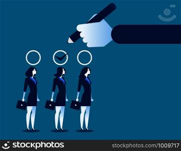Business manager hand selection woman appropriate candidate. Concept business best candidate vector illustration.