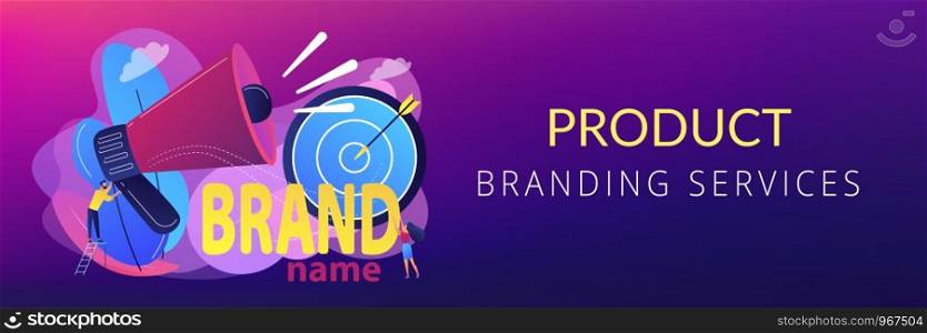 Business marketing strategy, firm recognition web banner template. Brand name, brand identity system, product branding services concept. Header or footer banner template with copy space.. Brand name concept banner header.