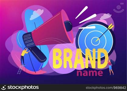 Business marketing strategy, firm recognition web banner template. Brand name, brand identity system, product branding services concept. Bright vibrant violet vector isolated illustration. Brand name concept vector illustration.