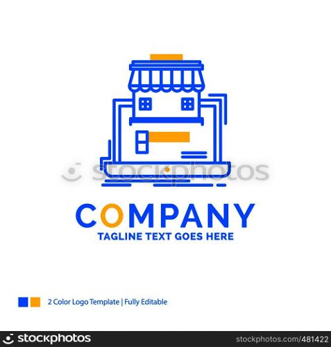 business, marketplace, organization, data, online market Blue Yellow Business Logo template. Creative Design Template Place for Tagline.
