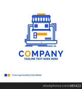 business, marketplace, organization, data, online market Blue Yellow Business Logo template. Creative Design Template Place for Tagline.