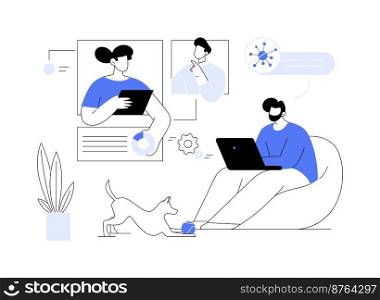 Business meeting during sick leave abstract concept vector illustration. Social distancing, prevent virus spread, self protection measures, distance working, home office abstract metaphor.. Business meeting during sick leave abstract concept vector illustration.