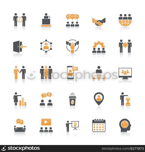 Business Meeting Icon Set With Reflect On White Background