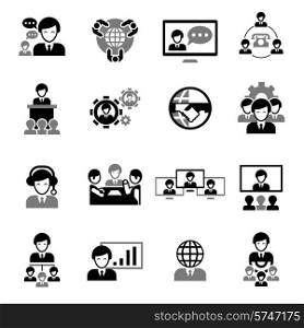 Business meeting icons black set with office team work symbols isolated vector illustration