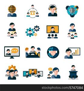 Business meeting icons set with agreement deal presentation collaboration symbols isolated vector illustration