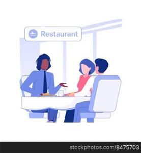 Business meeting in the airport isolated concept vector illustration. Group of multiethnic people having lunch in the airport, negotiation process, business class travel vector concept.. Business meeting in the airport isolated concept vector illustration.