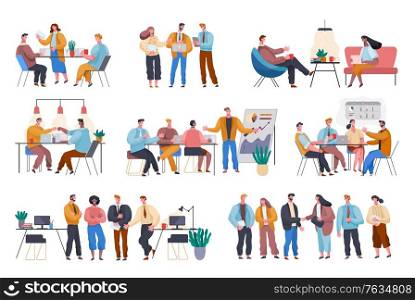 Business meeting of entrepreneurs and workers. People in office discussing plans and strategies of company. Business team working in office sitting by tables and listening to presentation. Teamwork. Business Conference, People in Office at Meeting