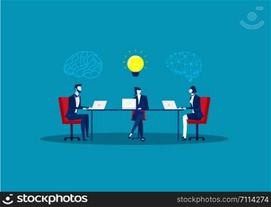 business meeting on table create idea, team leader, thinking man with idea bulb and his colleagues vector Illustration