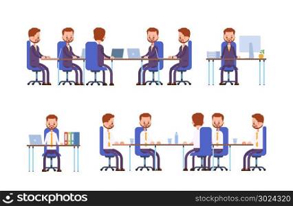 business meeting. posture while sitting. businessman. cartoon character set
