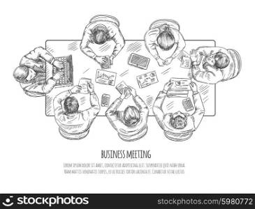 Business meeting professional discussion and teamwork concept sketch vector illustration. Business Meeting Sketch