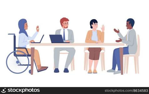 Business meeting semi flat color vector characters. Editable figures. Full body people on white. Inclusion at work simple cartoon style illustration for web graphic design and animation. Business meeting semi flat color vector characters