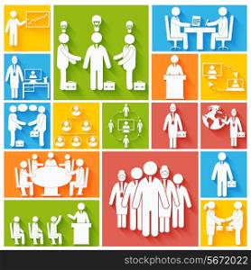 Business meeting teamwork corporate work flat icons set isolated vector illustration
